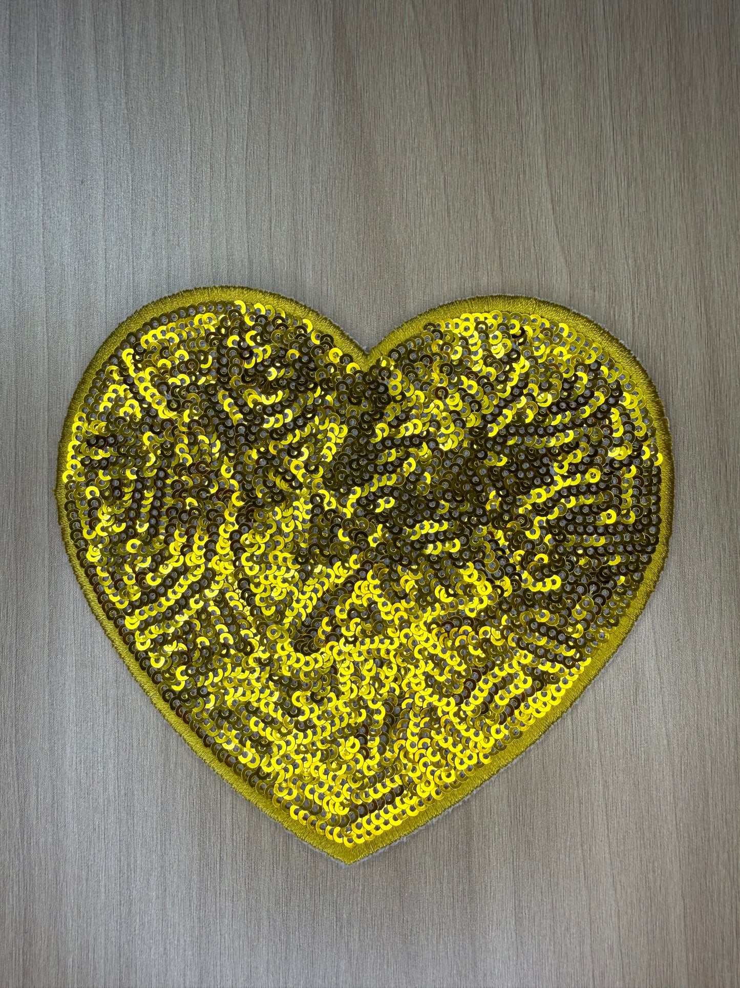 5” Sequins Heart Iron on Patch Mustard Yellow