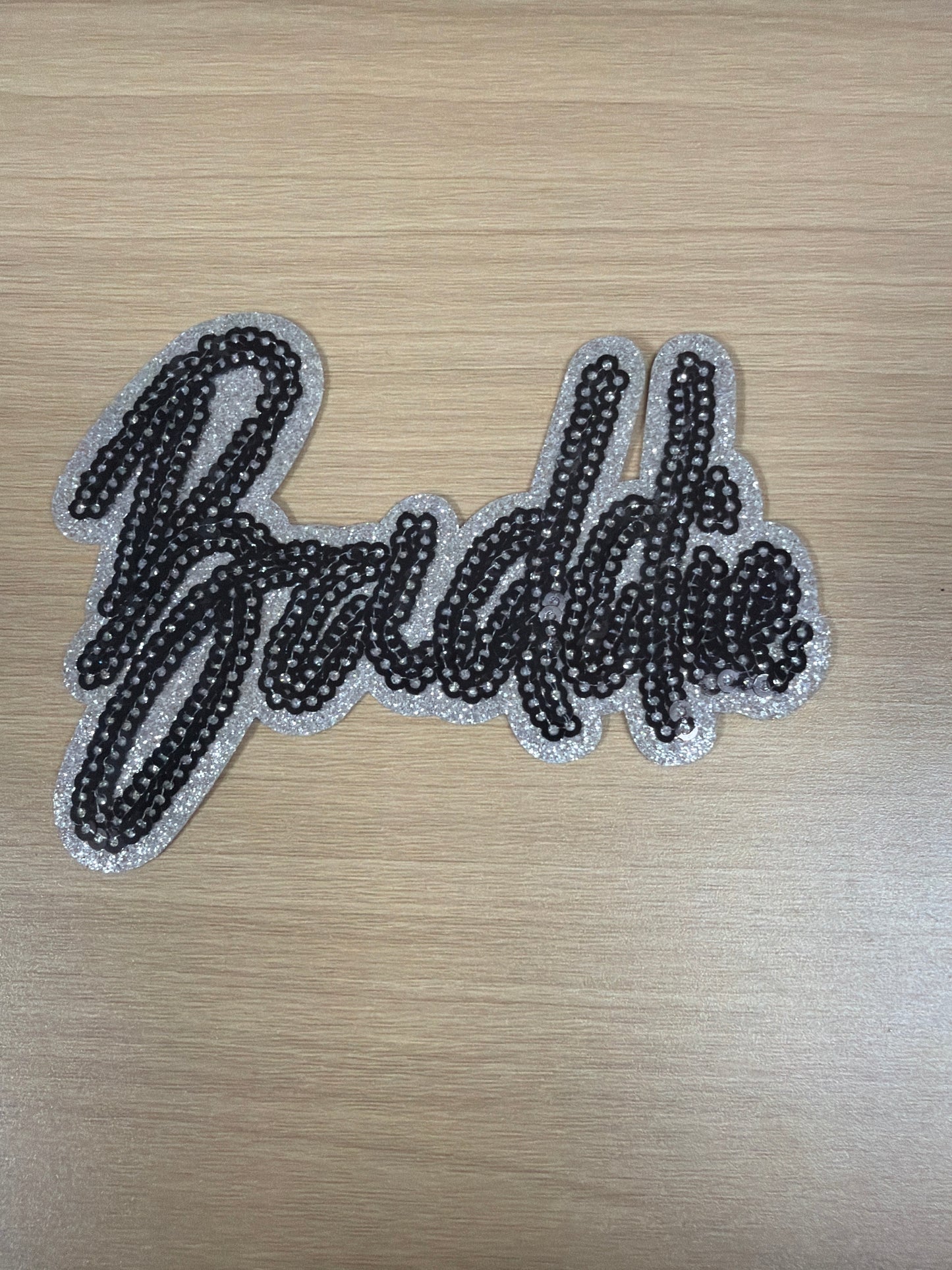 Black Silver Glitter Baddie Iron On Patch – Cute Girly Outfit Patch