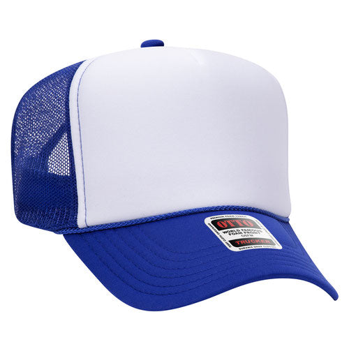 OTTO CAP 5 Panel High Crown Mesh Back Trucker Hat YOUTH Blue/White