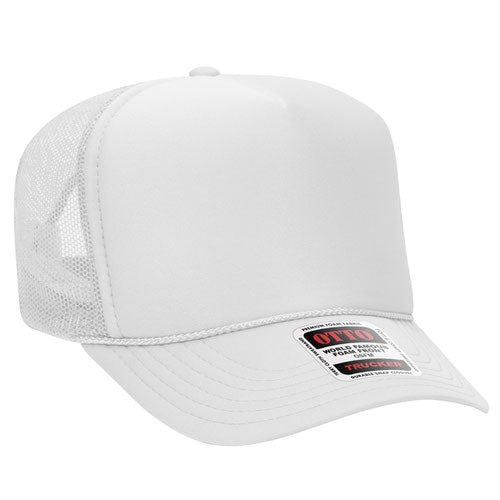 OTTO CAP 5 Panel High Crown Mesh Back Trucker Hat YOUTH White
