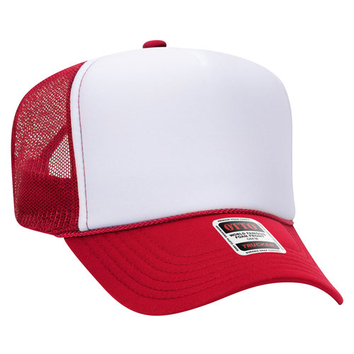 OTTO CAP 5 Panel High Crown Mesh Back Trucker Hat YOUTH White Red/White