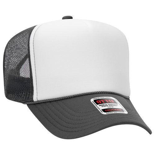 OTTO CAP 5 Panel High Crown Mesh Back Trucker Hat YOUTH White Gray/White