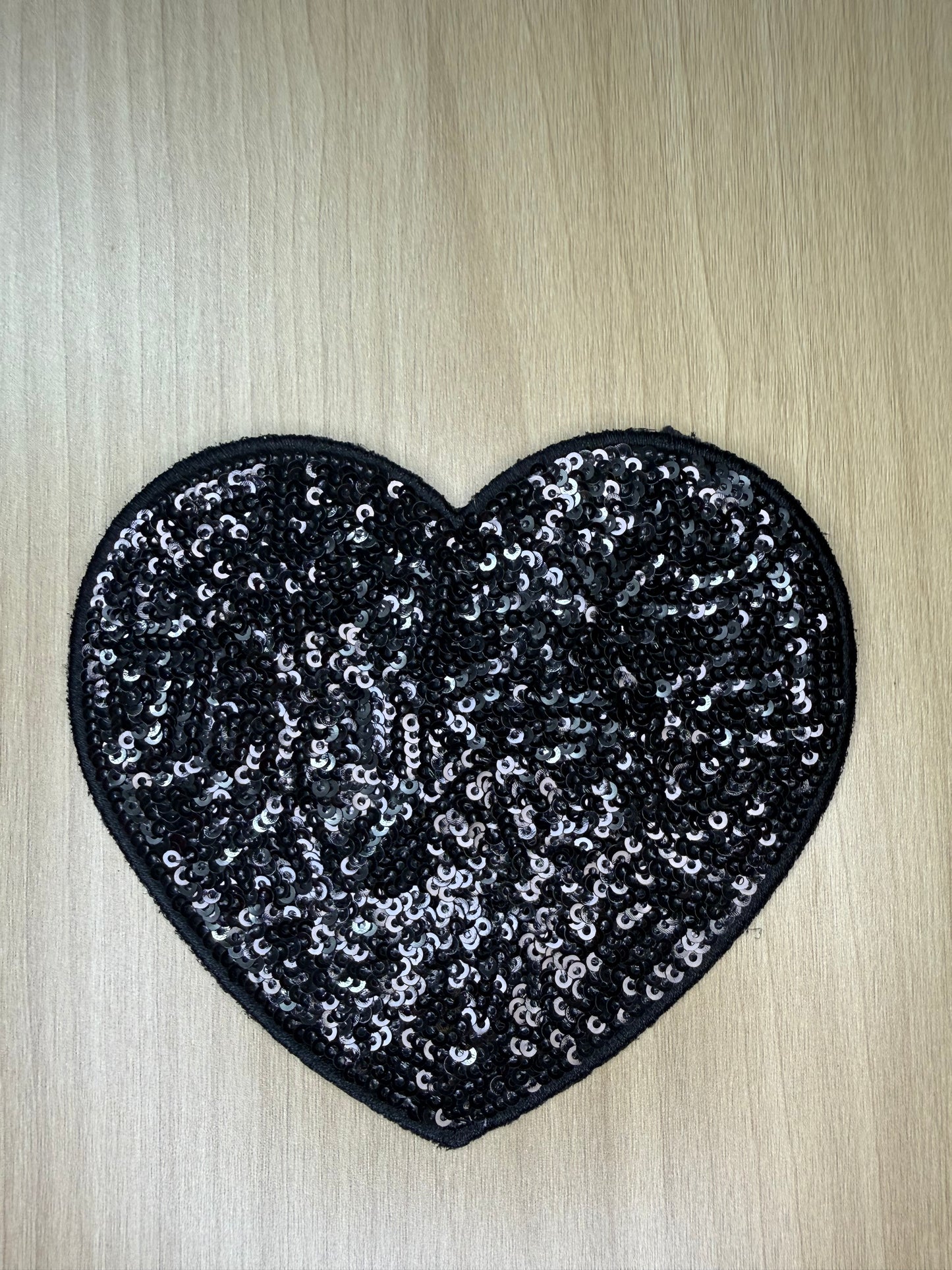 5” Sequins Heart Iron on Patch Black