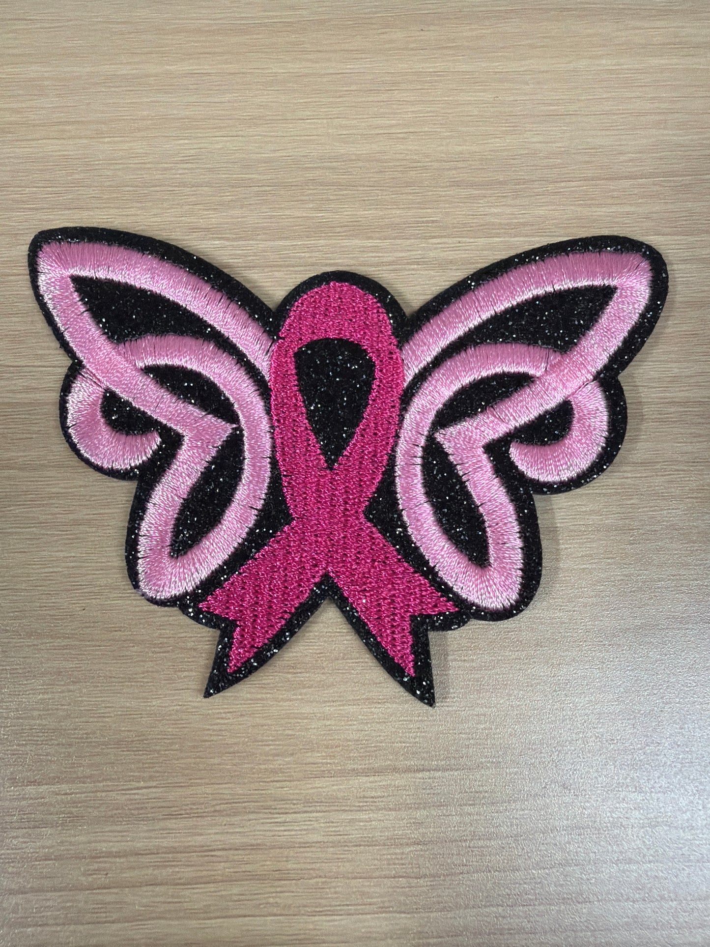 Breast cancer butterfly iron on patch 3”