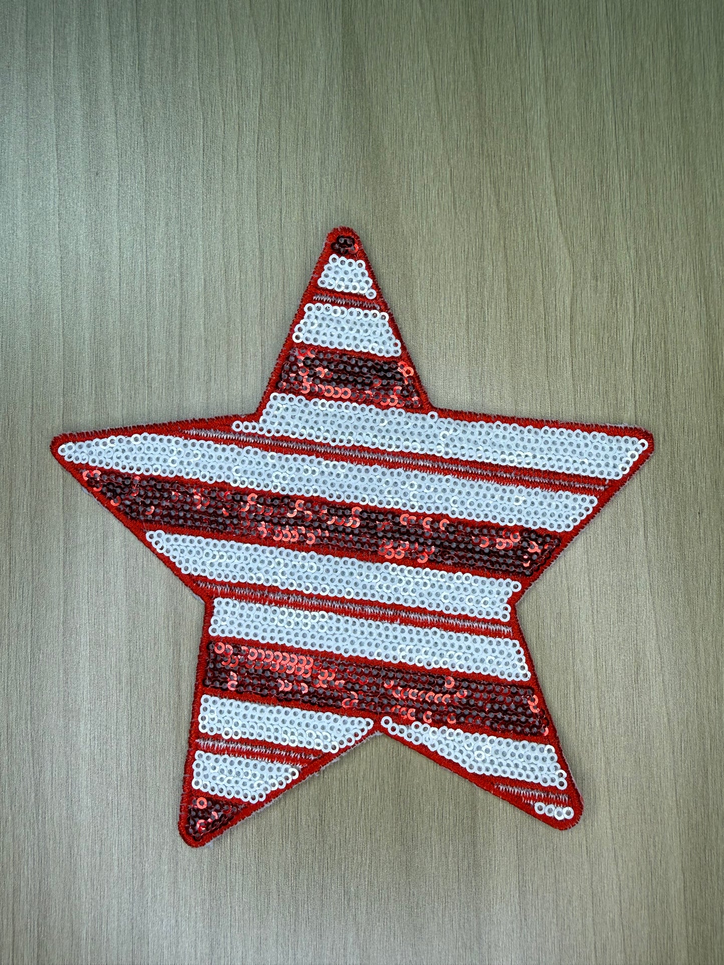 5” Sequins Star Iron on Patch Red/White Stripes