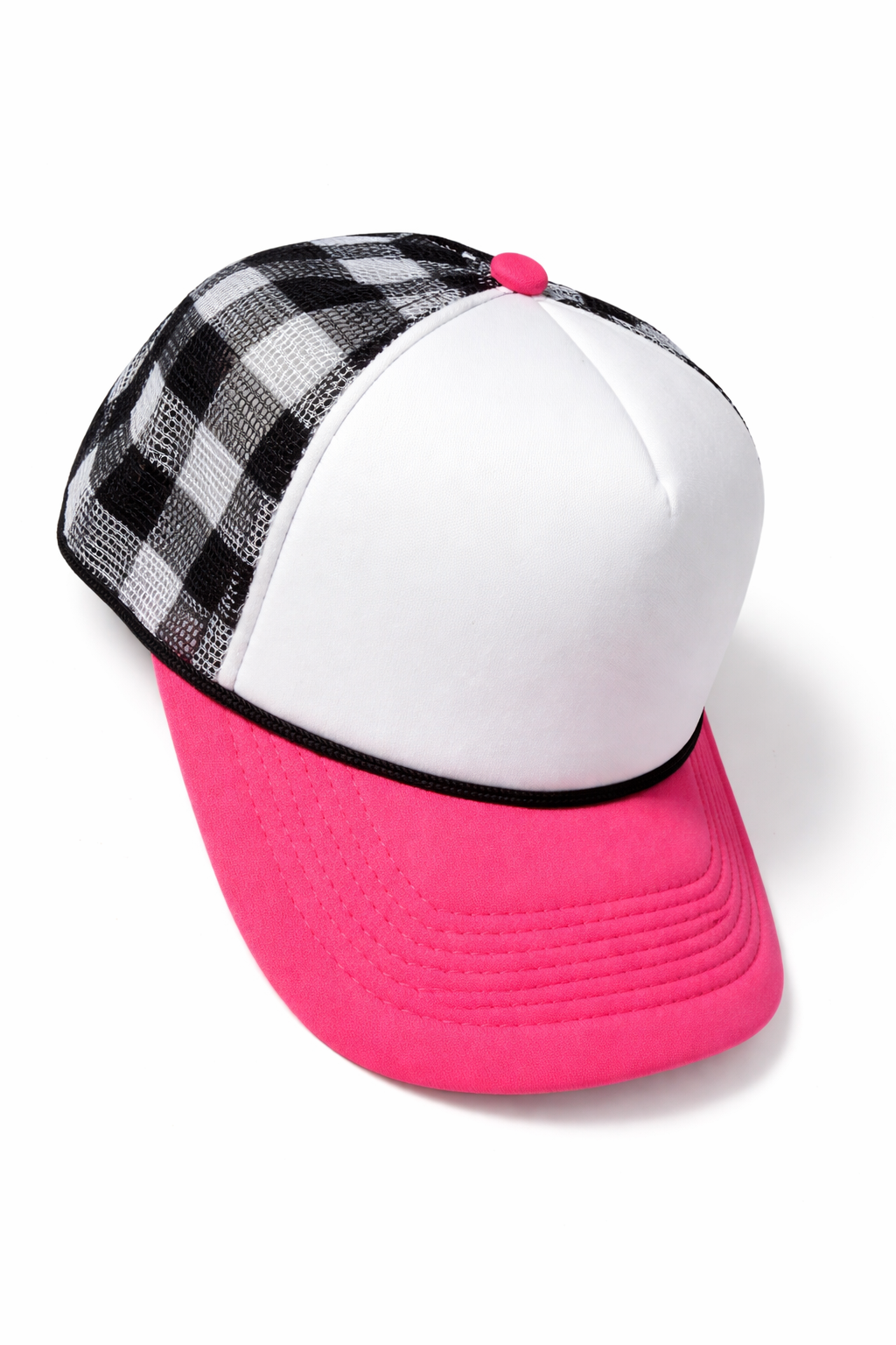 Hot Pink & Checkered Trucker Hat | Custom Patch Hat Base