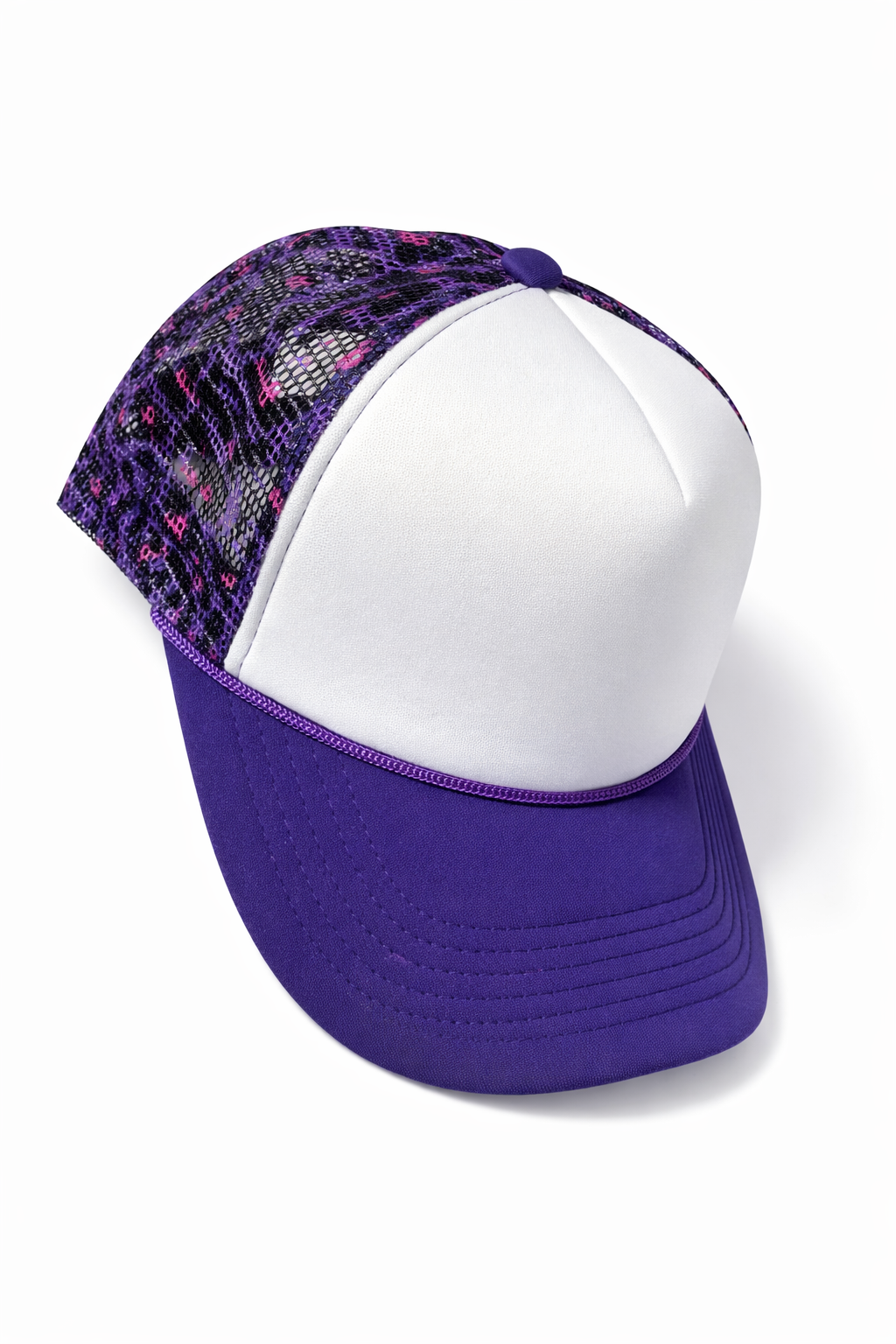 Purple Leopard Mesh Trucker Hat | Custom Patch Hat Base