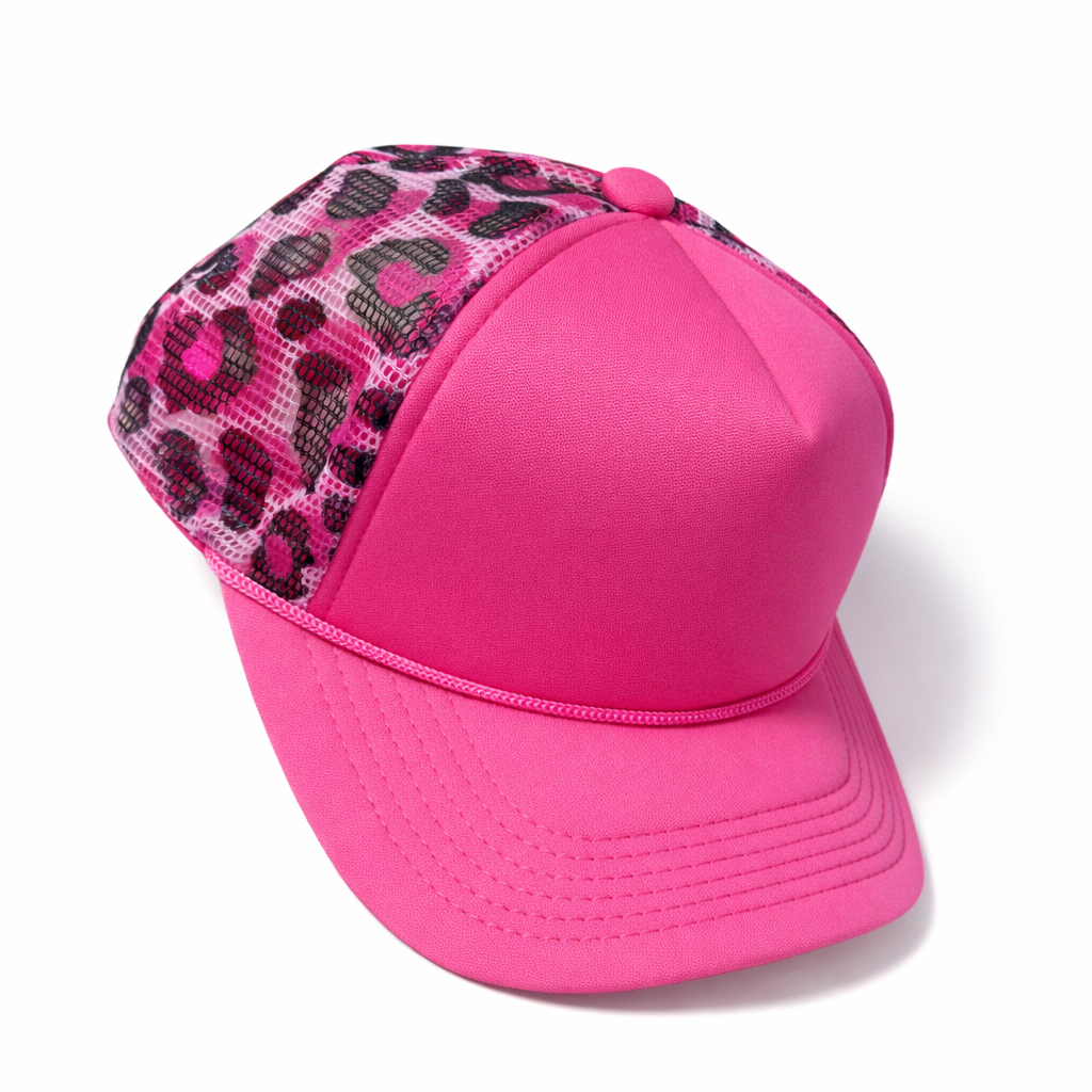 Hot Pink Leopard Print Trucker Hat | Custom Patch Hat Base