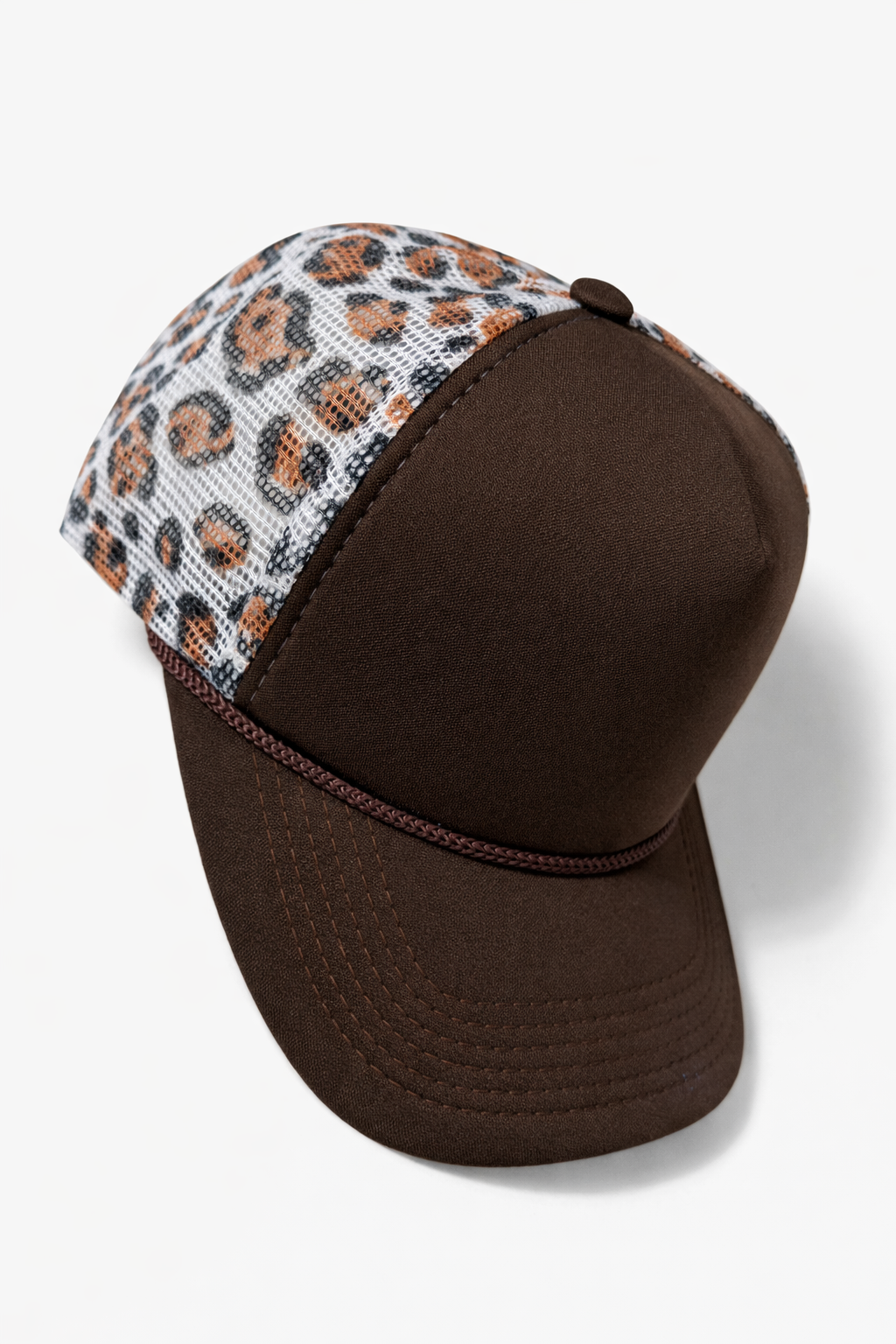 Brown Leopard Mesh Two-Tone Trucker Hat