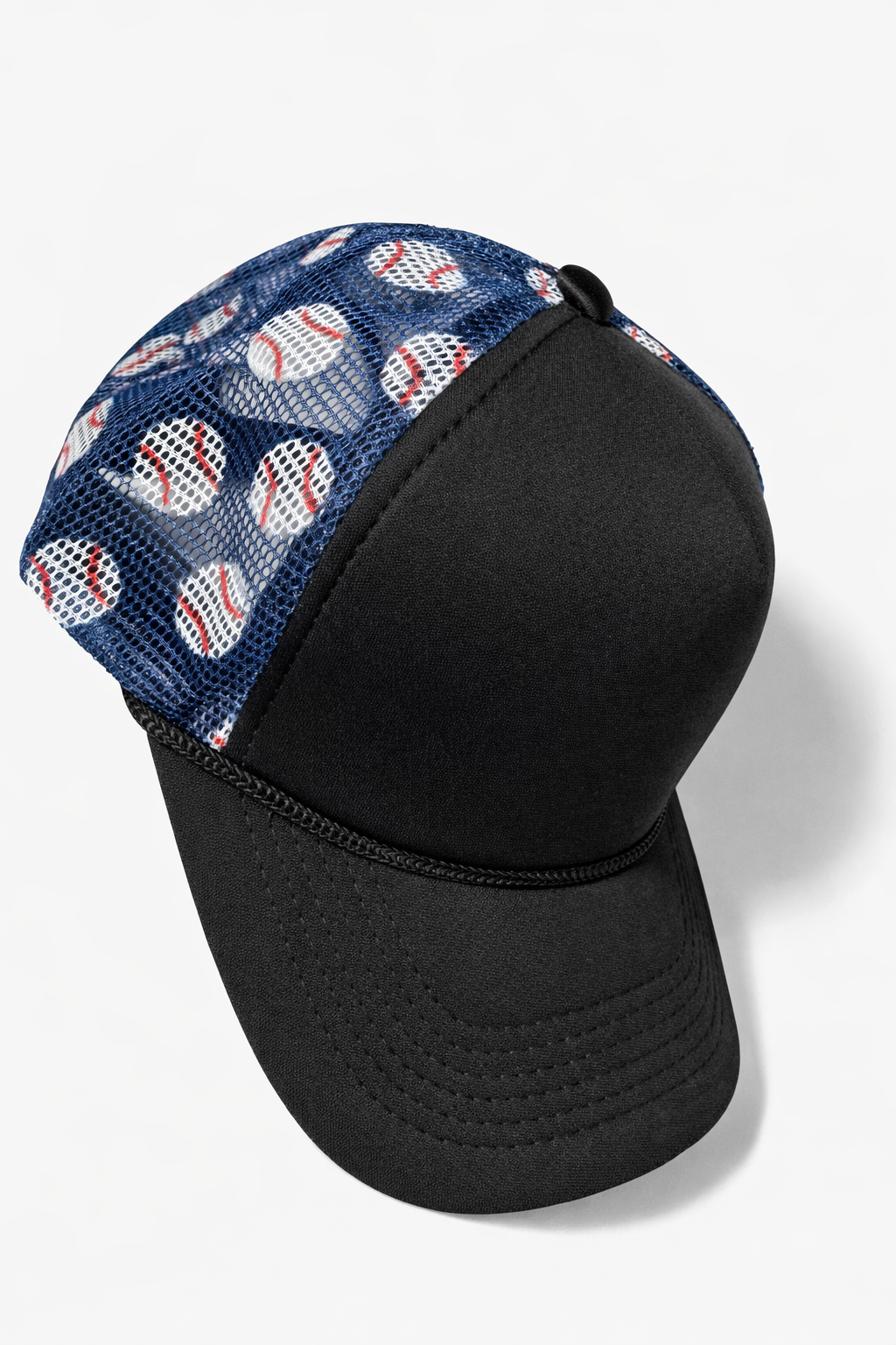 Black & Baseball Mesh Two-Tone Trucker Hat