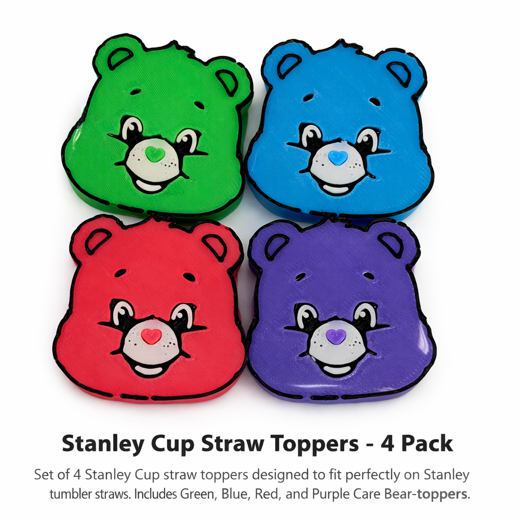 Colorful Bear Inspired Stanley Cup Straw Toppers – 4 Pack | Reusable Straw Covers