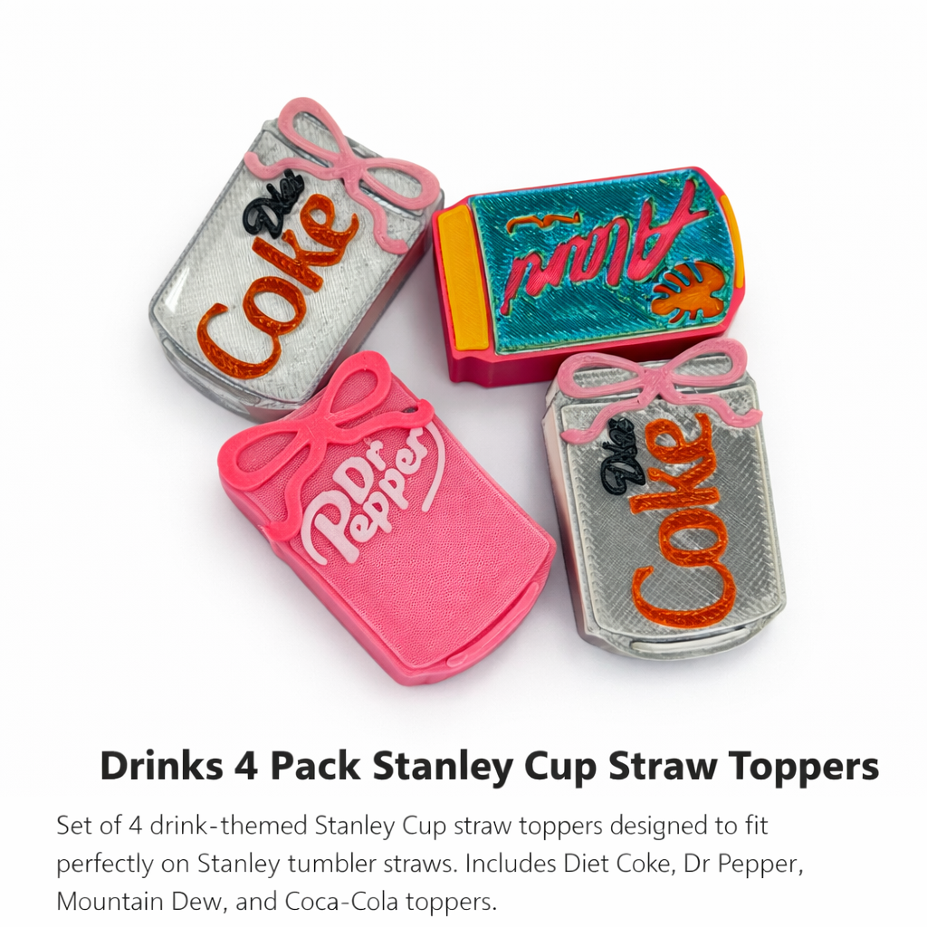 Drink Can Stanley Straw Toppers – 4 Pack | Soda Inspired Cup Straw Covers