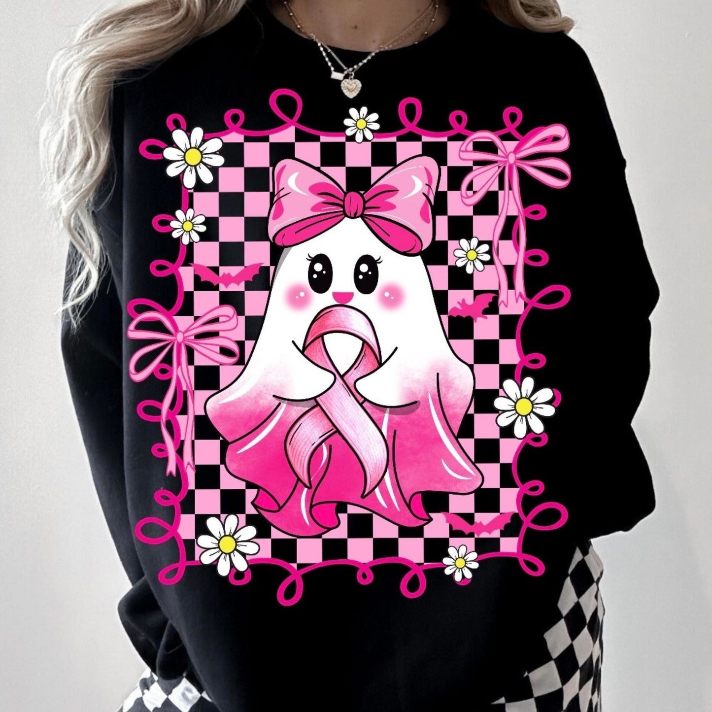 Matte DTF Pink Ribbon Ghost - T-shirt, Crewneck and Hoodie