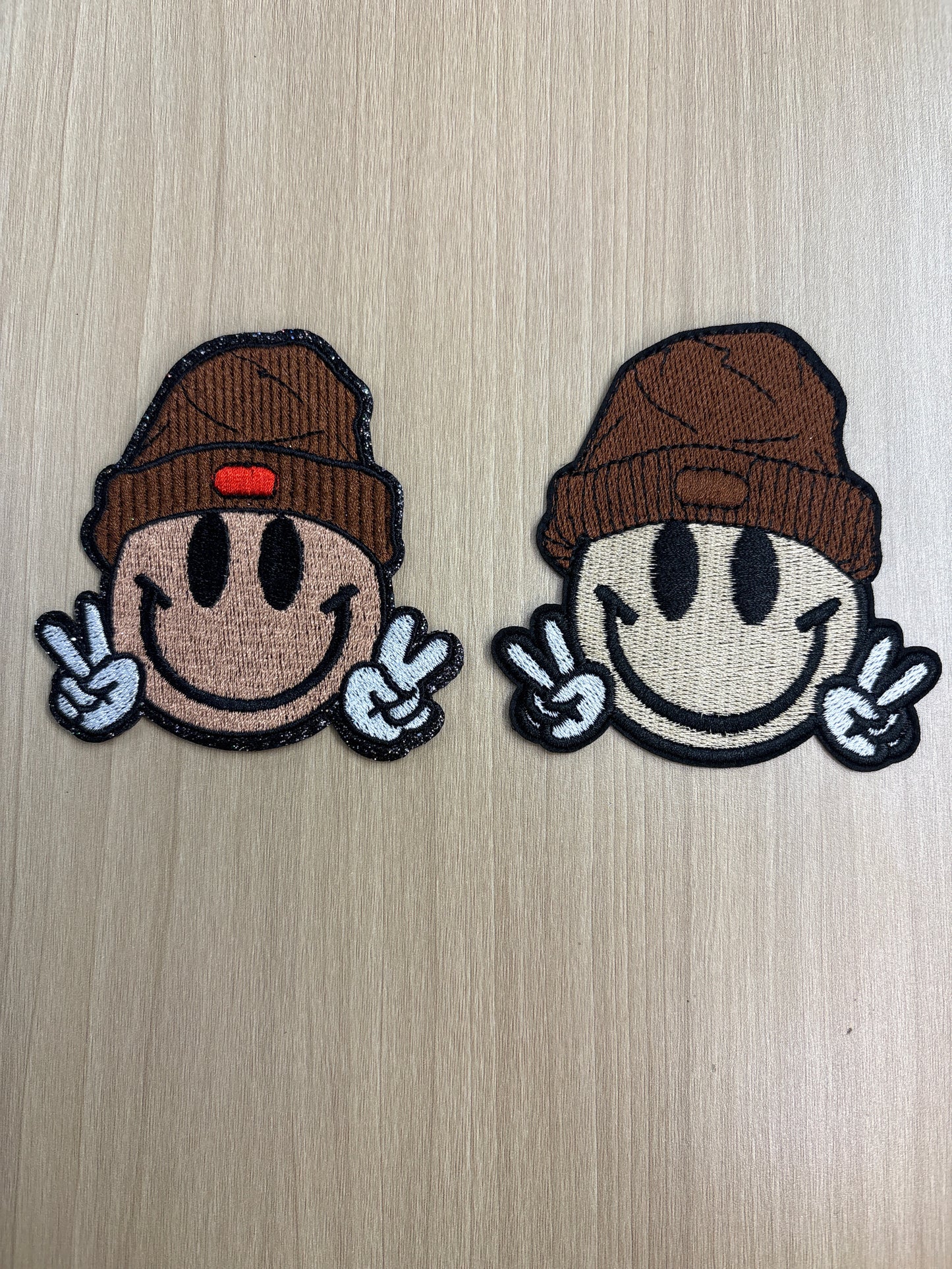 2”smiley face w/ beanie Iron On Patches