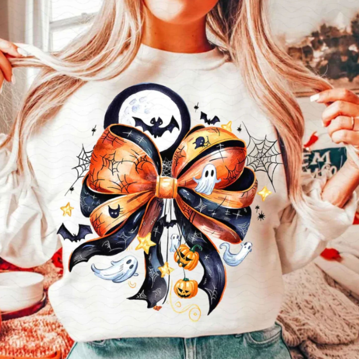 Glitter Screen Print Orange/Black Halloween Bow