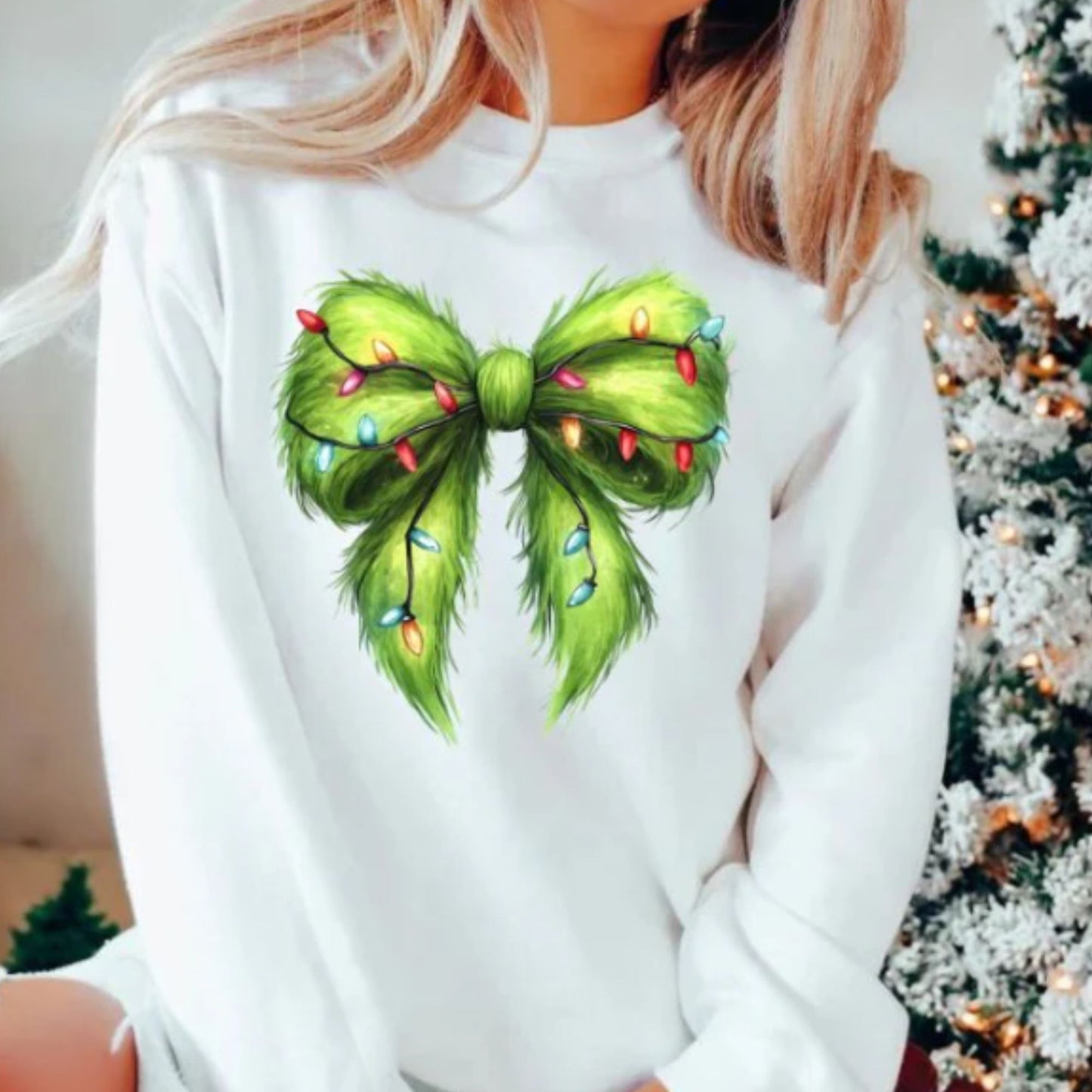 Glitter Screen Print Fuzzy Green Bow