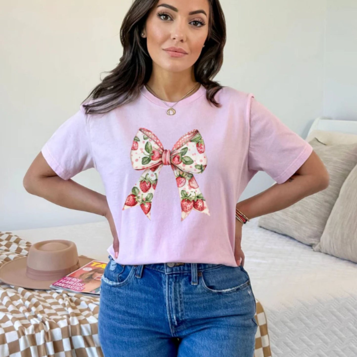 Glitter Screen Print Strawberry Bow