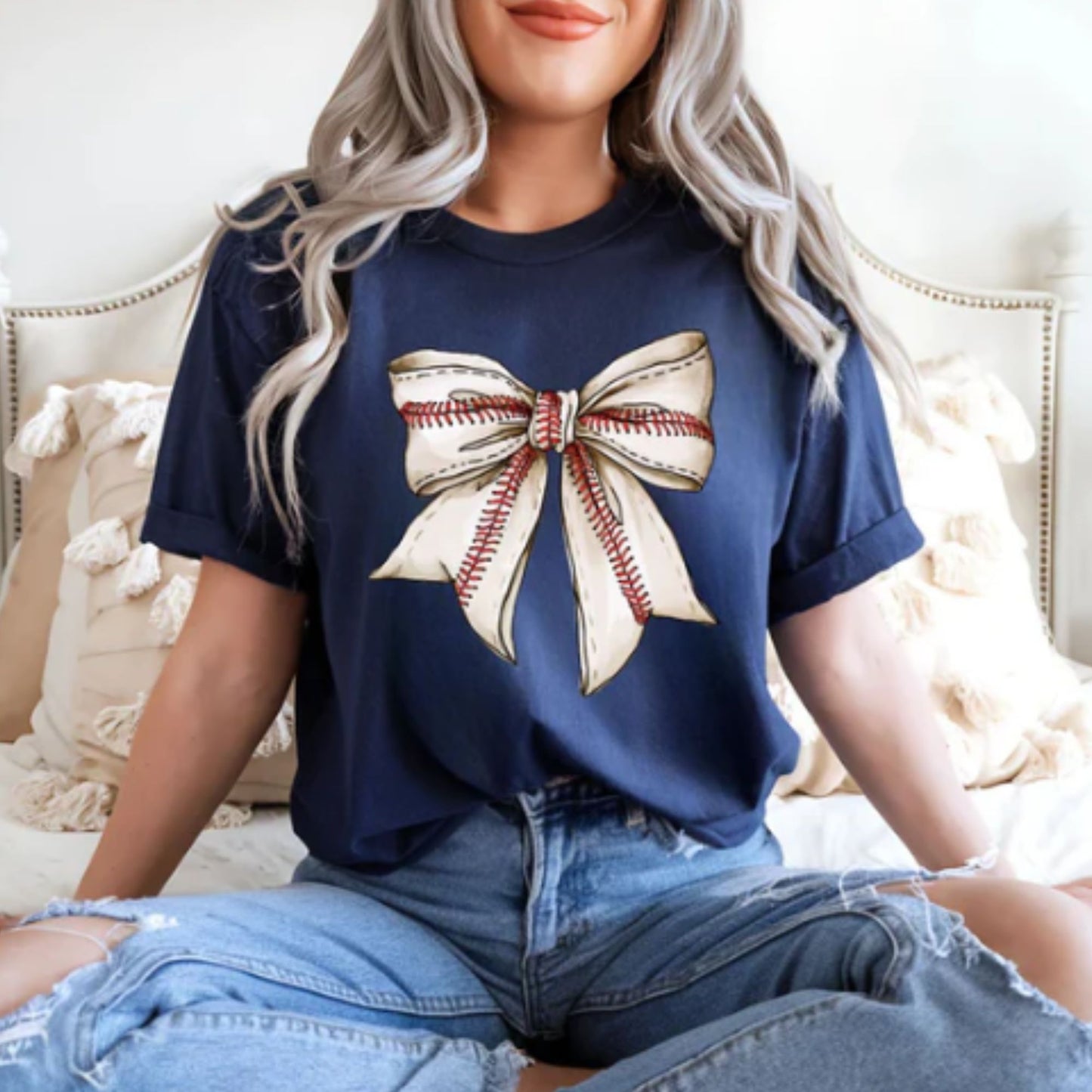 Glitter Screen Print Baseball Bow