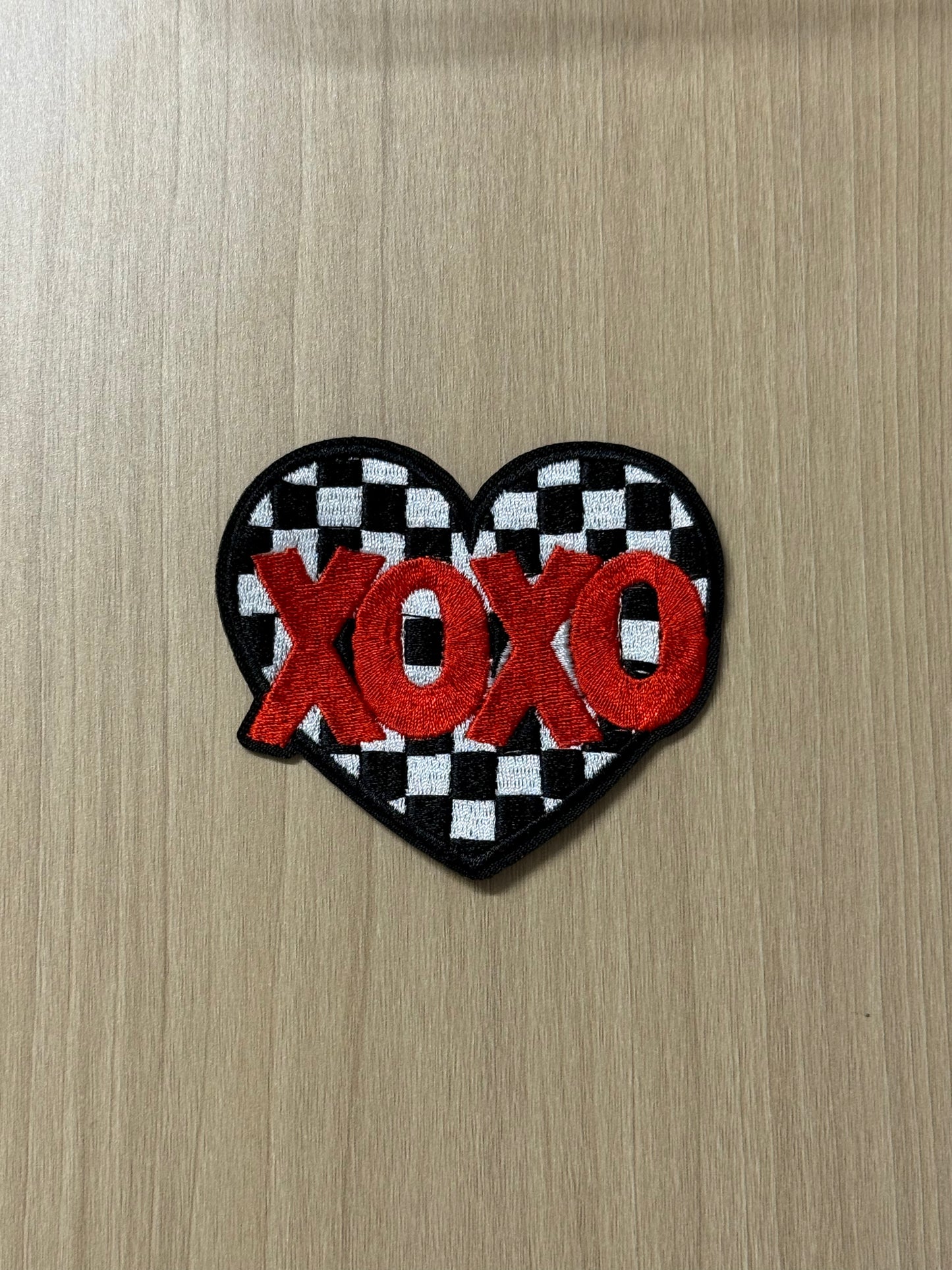 Retro Red XOXO Heart Iron On Patch (2")