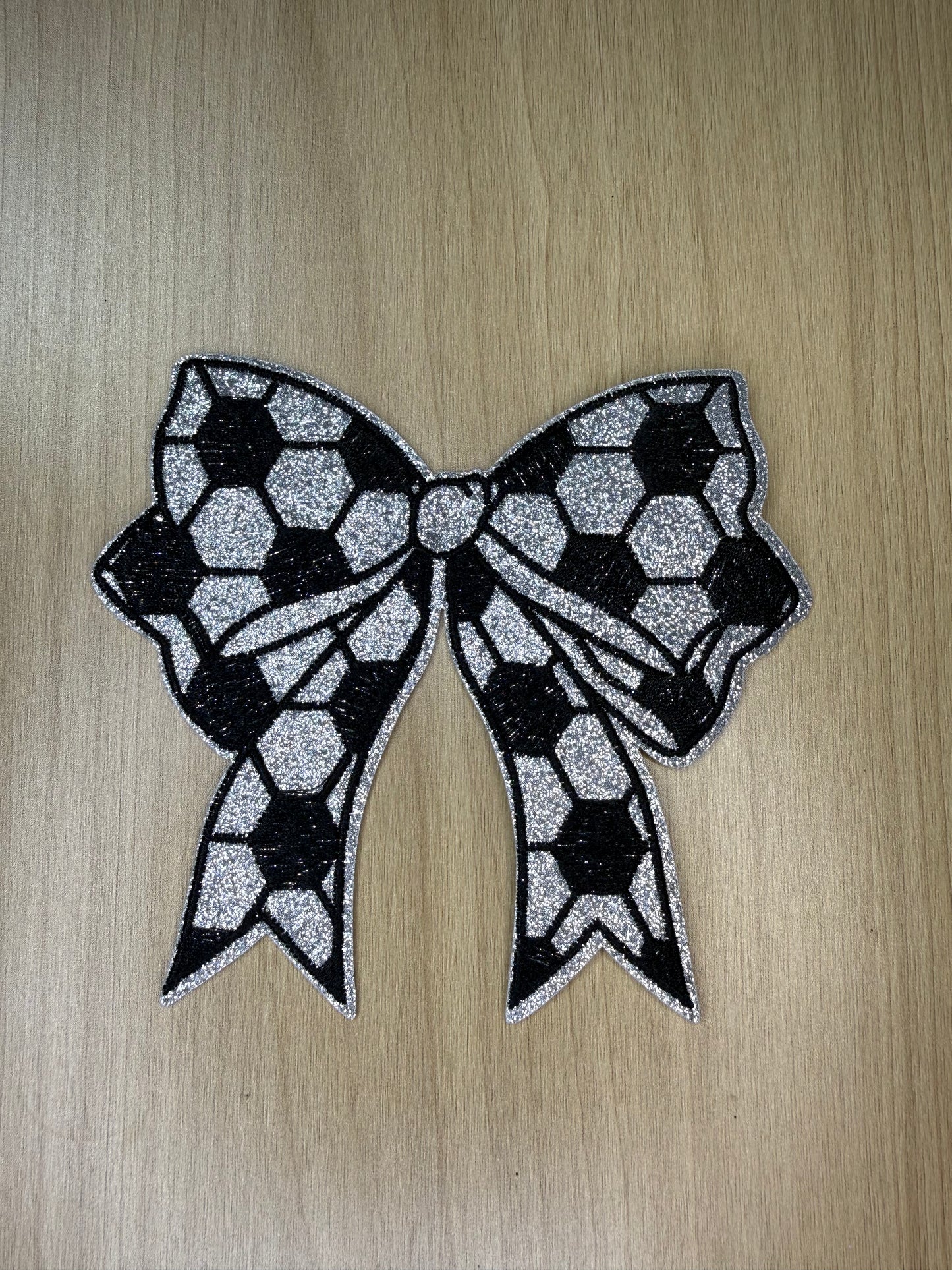 4” Glitter Bow Iron on Patch Soccer Ball