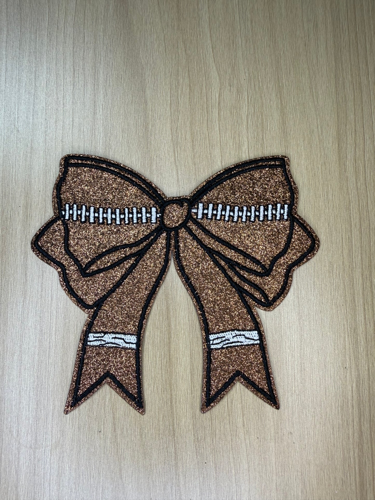 4” Glitter Bow Iron on Patch Brown Football