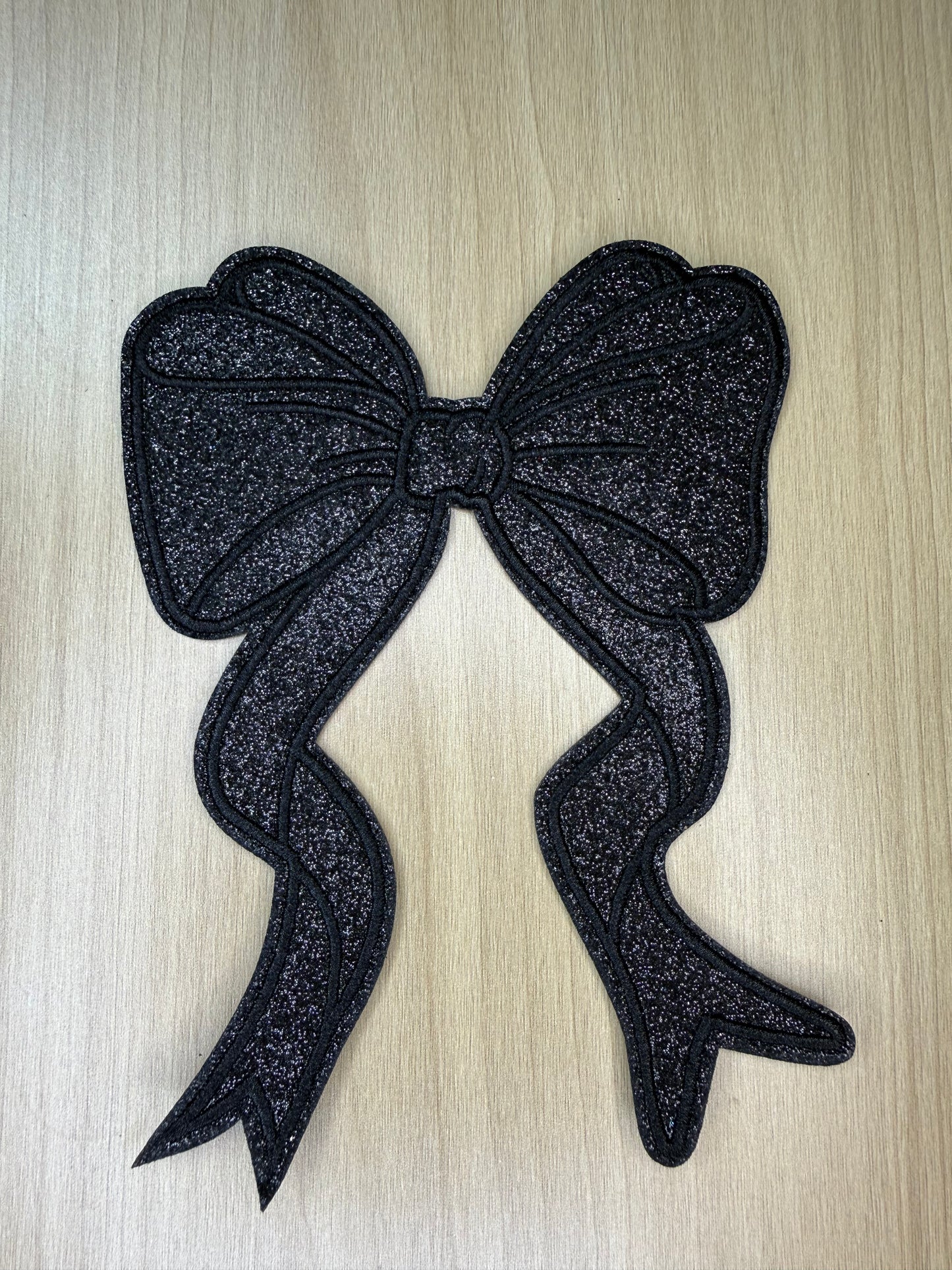 5” Glitter Bow Iron on Patch Black