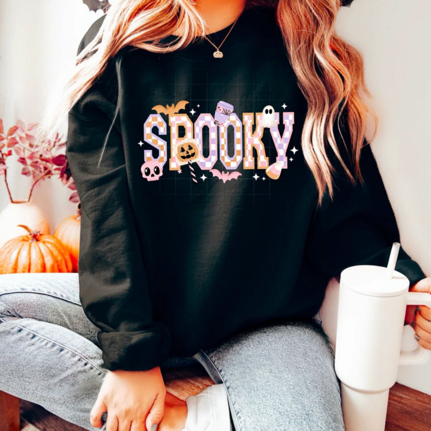 Glitter Screen Print Spooky Checkered - T-shirt, Crewneck and Hoodie