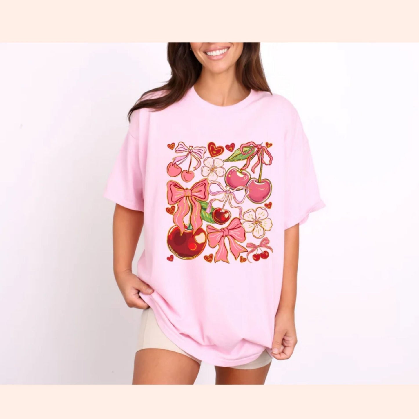 Glitter Screen Print Cherry Bow - T-shirt, Crewneck and Hoodie