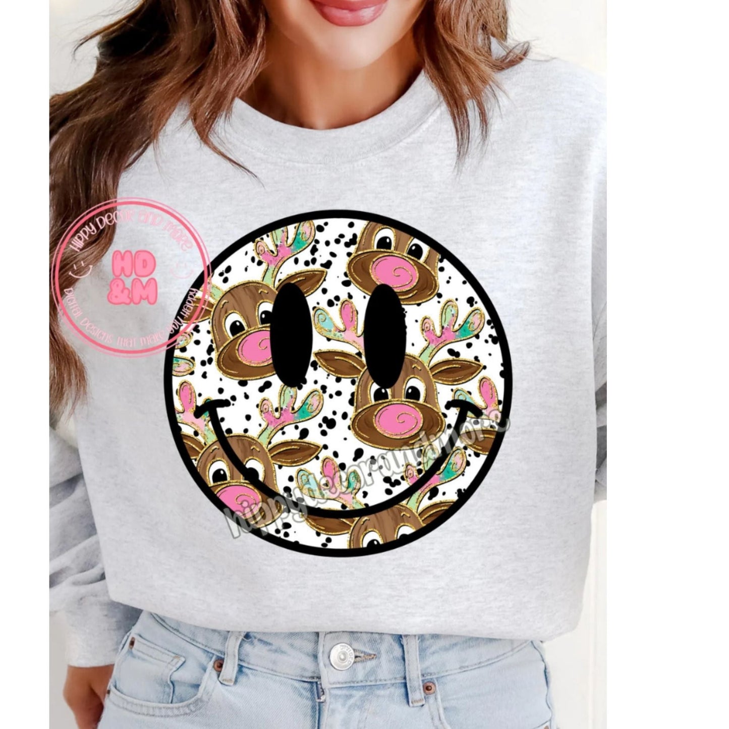 Glitter Screen Print Smile Reindeer