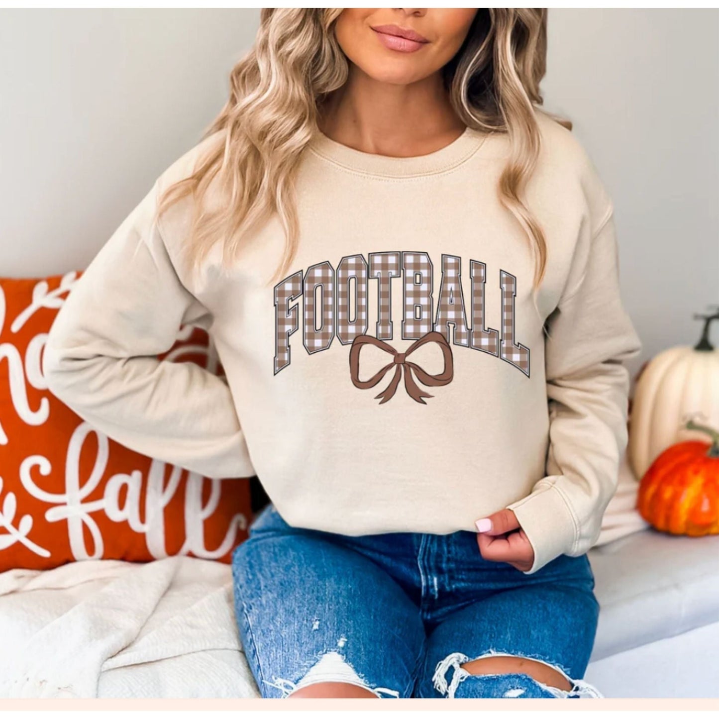 Football Bow Glitter Tee Crewneck Hoodie