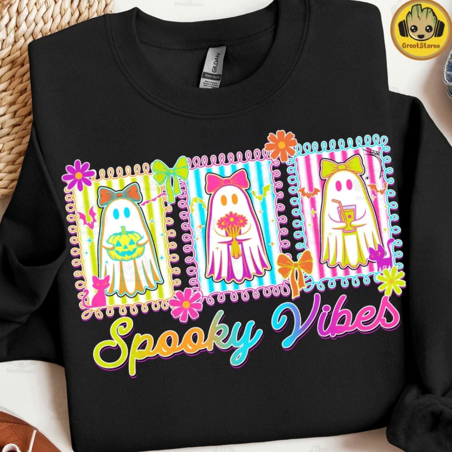 Glitter Screen Print Spooky Vibes - T-shirt, Crewneck and Hoodie