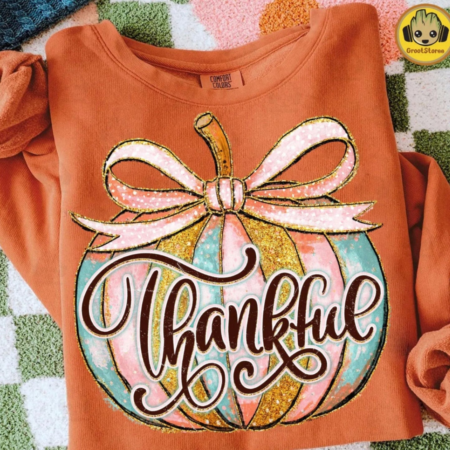 Glitter Screen Print thankful - T-shirt, Crewneck and Hoodie