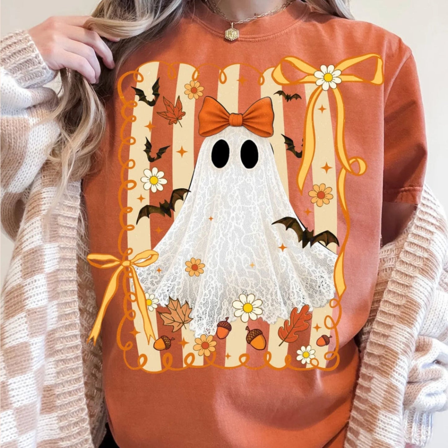 Glitter Screen Print Lace Ghost Bow - T-shirt, Crewneck and Hoodie