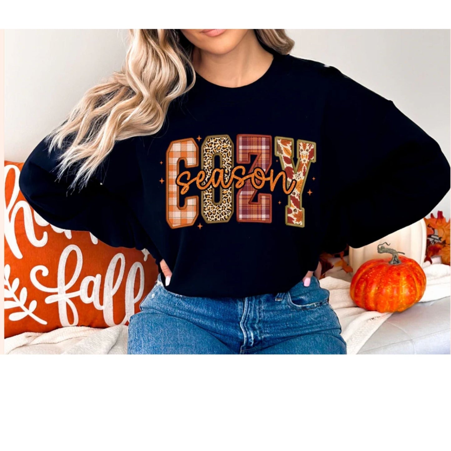Cozy Season Fall Glitter Tee Crewneck Hoodie