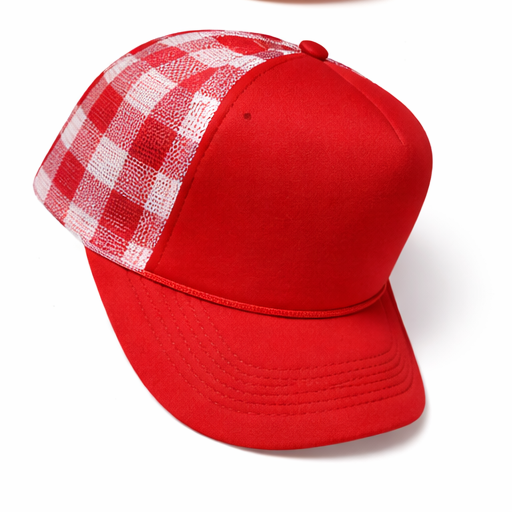 Red & White Checkered Trucker Hat | Custom Patch Hat Base