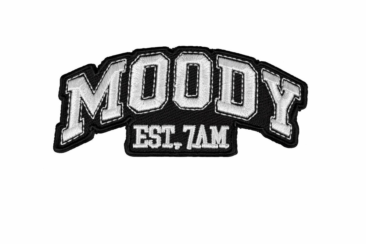 Moody Est 7AM Patch | Varsity Style Embroidered Iron On Bag Backpack Accessory