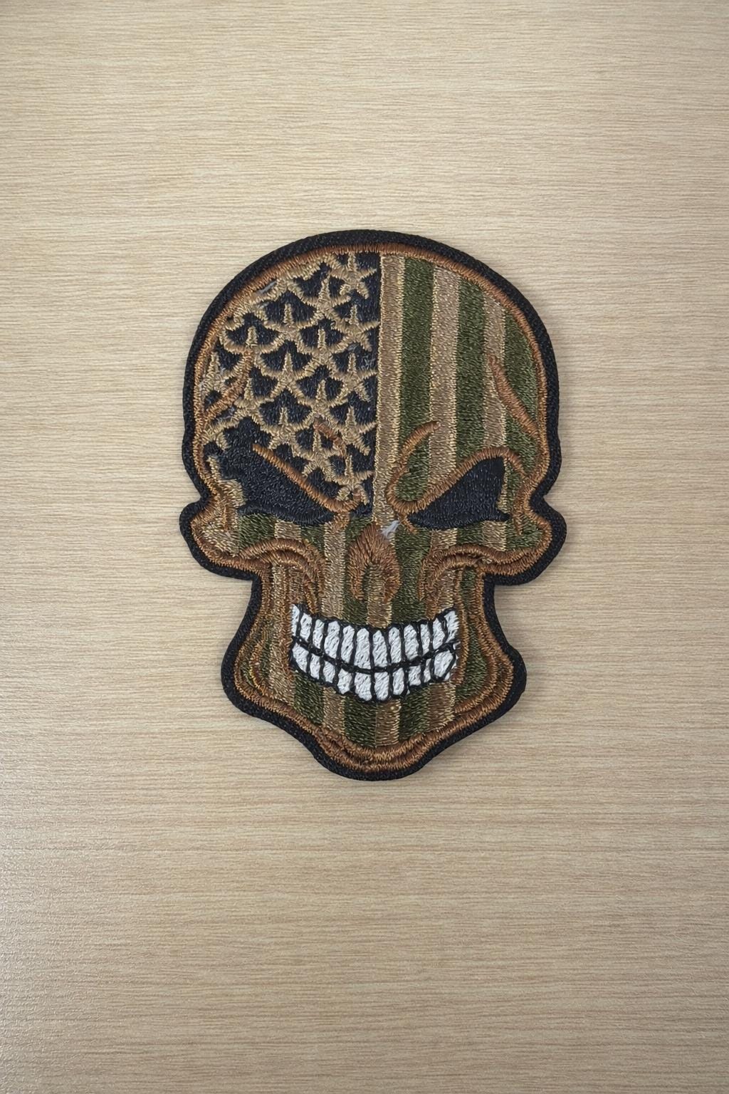 American Flag Skull Patch, Tactical Camouflage Embroidered Gear Patch, Biker Hat Applique