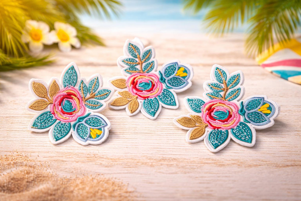 Embroidered Floral Patch, Boho Rose Iron On Applique, Botanical Bag Accent