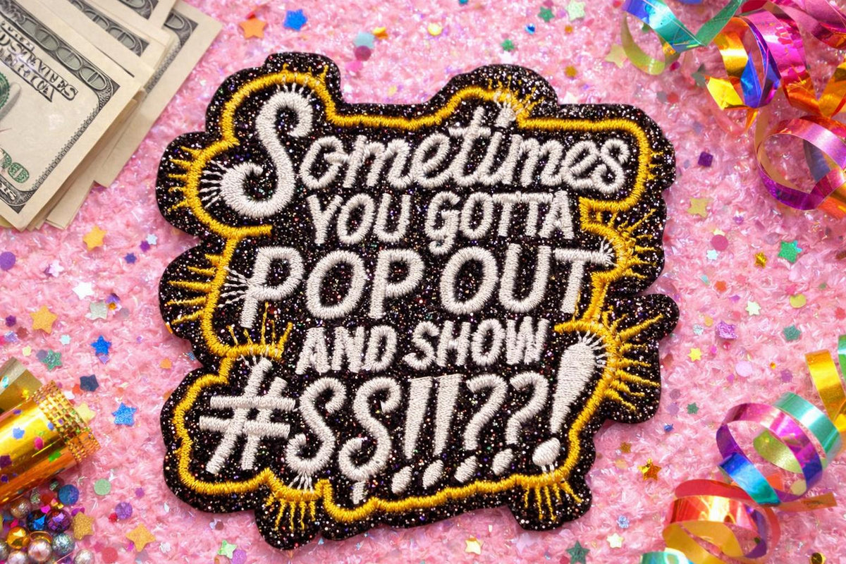 Embroidered Glitter Patch | "Pop Out" Statement, Sassy Hat Accessory (3x2 inches)