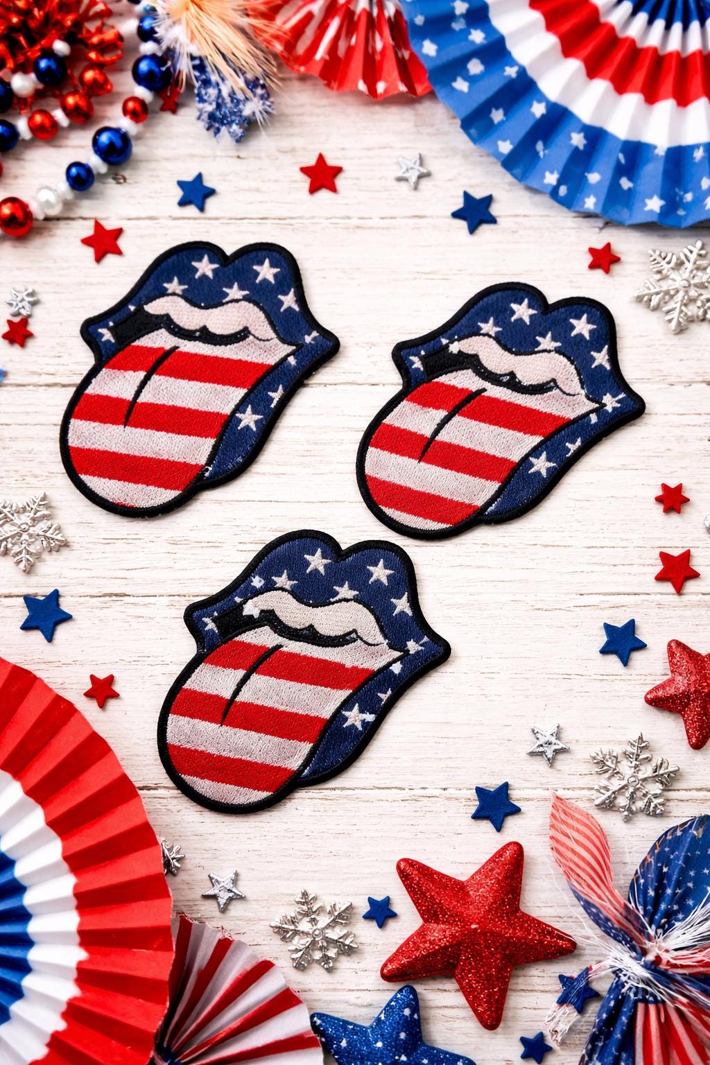 Patriotic Tongue Embroidered Patch, USA Flag Iron-On, 3 Inch Applique