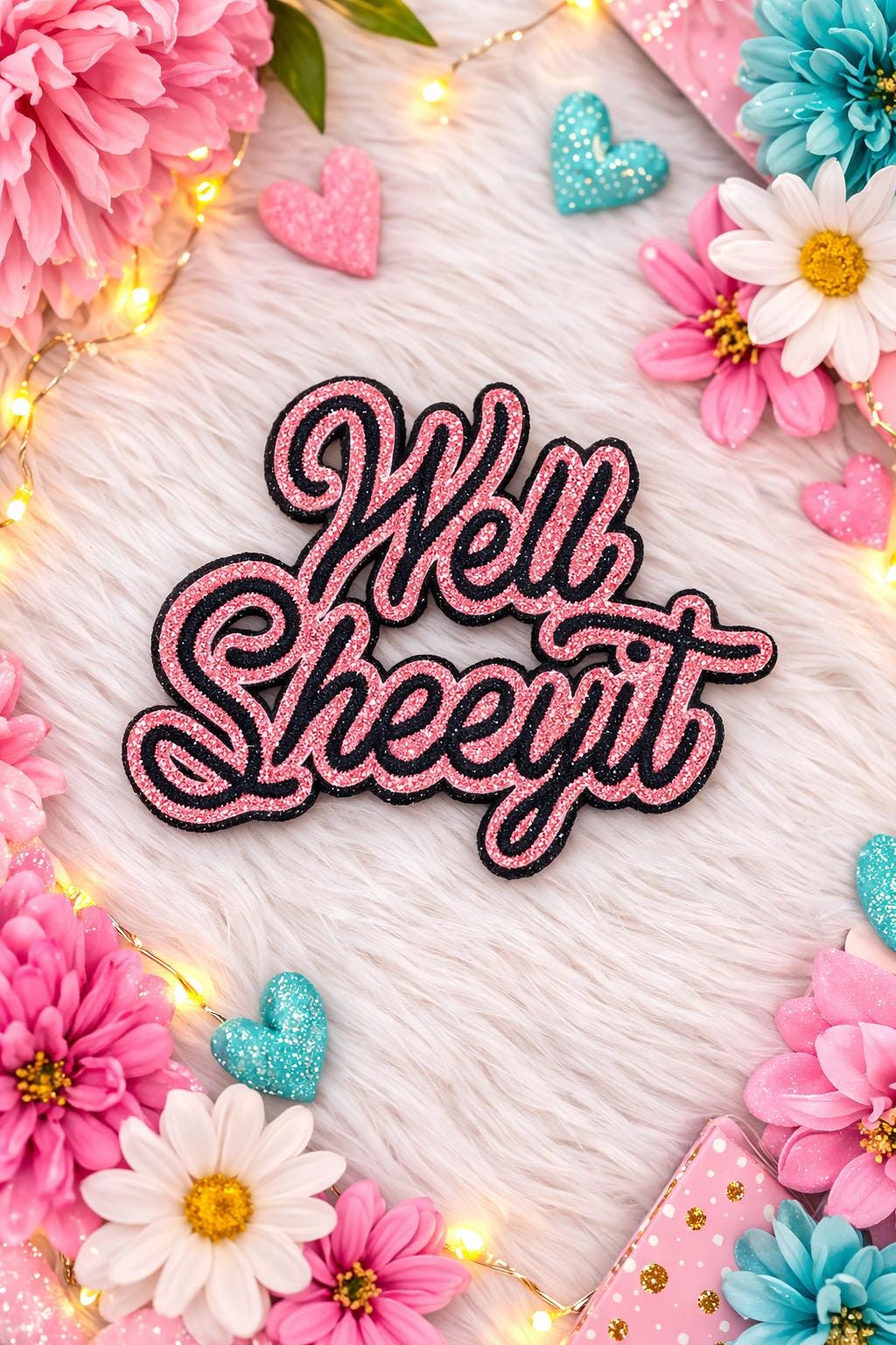 Well Sheeyit Embroidered Patch | Pink Glitter Sarcastic Iron On (3-3.5 Inch)