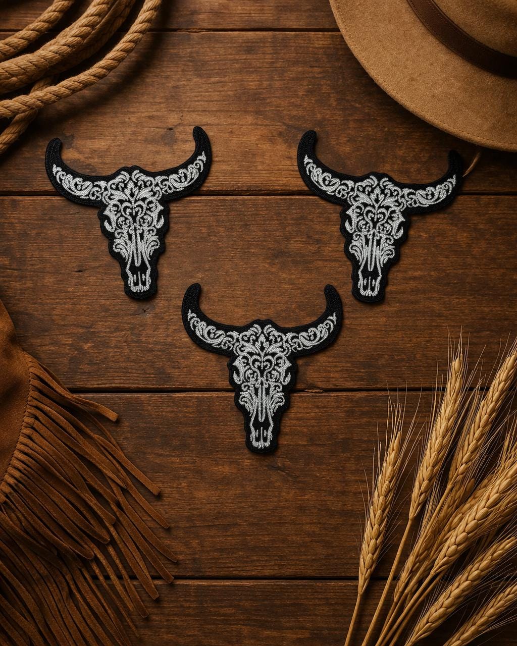 Embroidered Bull Skull Patch, Boho Western Iron-On Applique (3 inches)