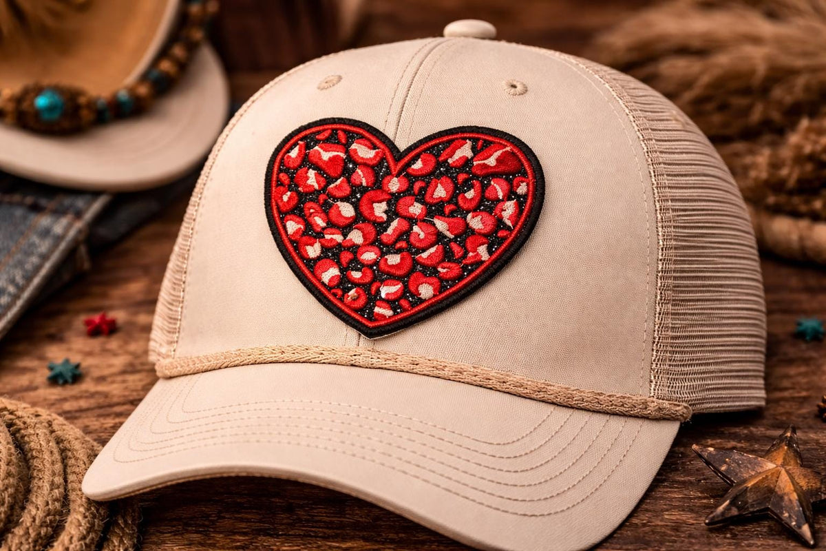 Leopard Heart Patch, Embroidered Western Cowgirl Iron-On Applique