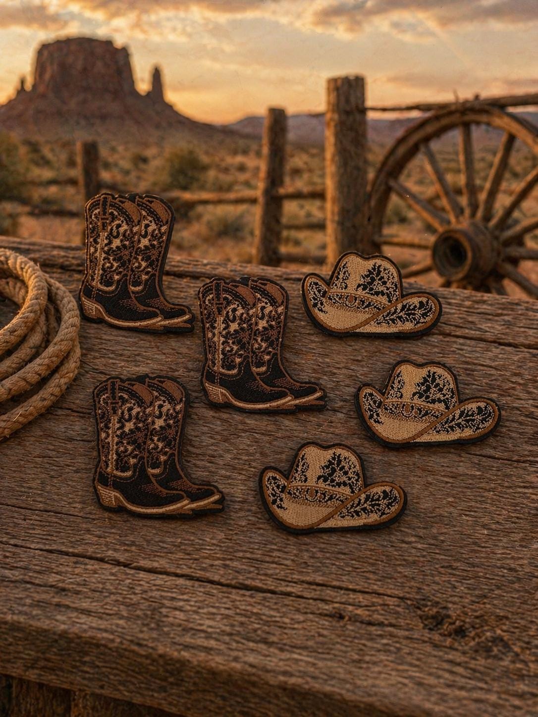 Embroidered Cowboy Boots Patch, Western Iron-On Applique, Rodeo Country Style (3 Inch)