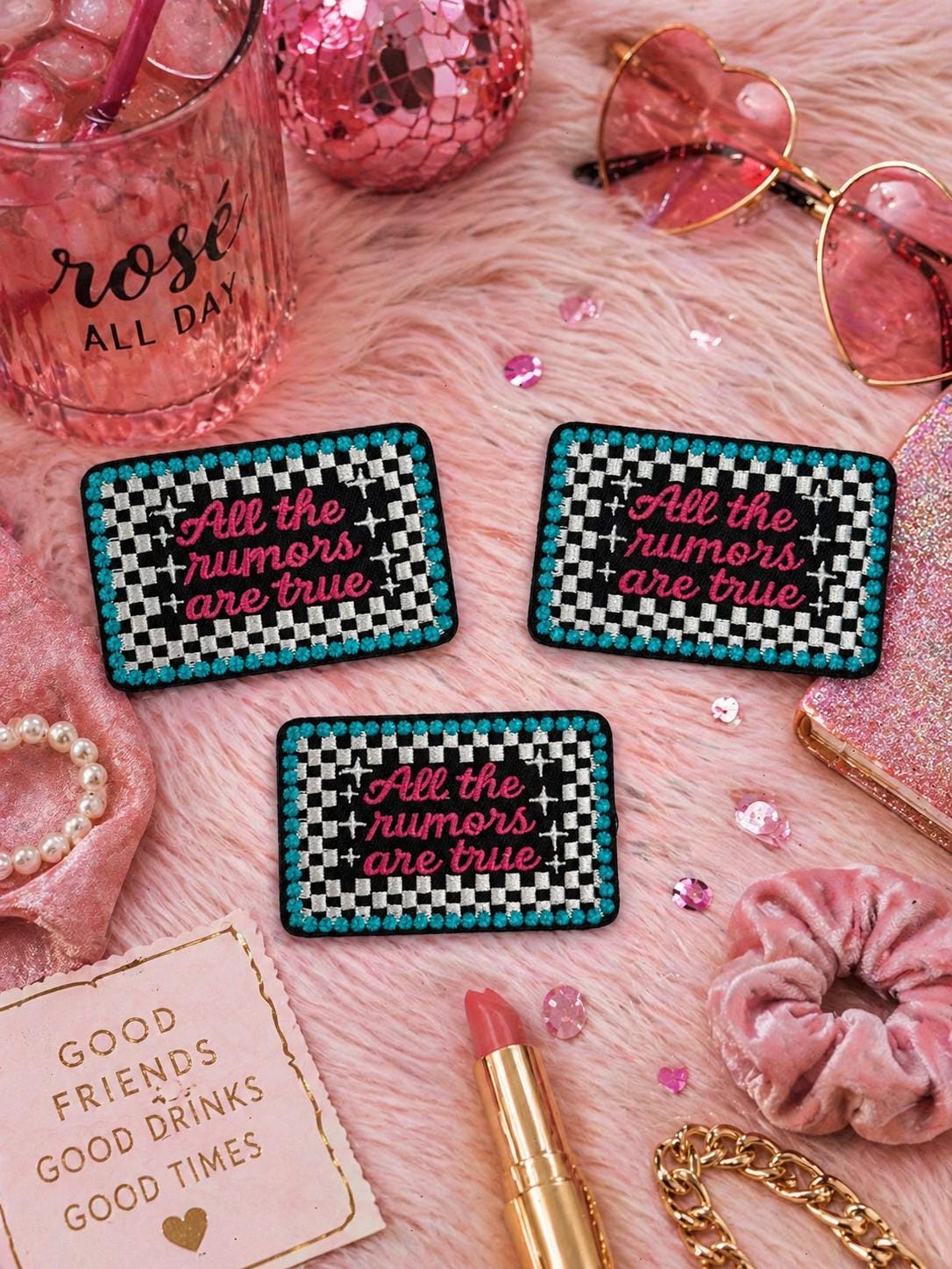 All the Rumors Are True Embroidered Patch, Checkered Quote Iron On, Retro Trendy Applique