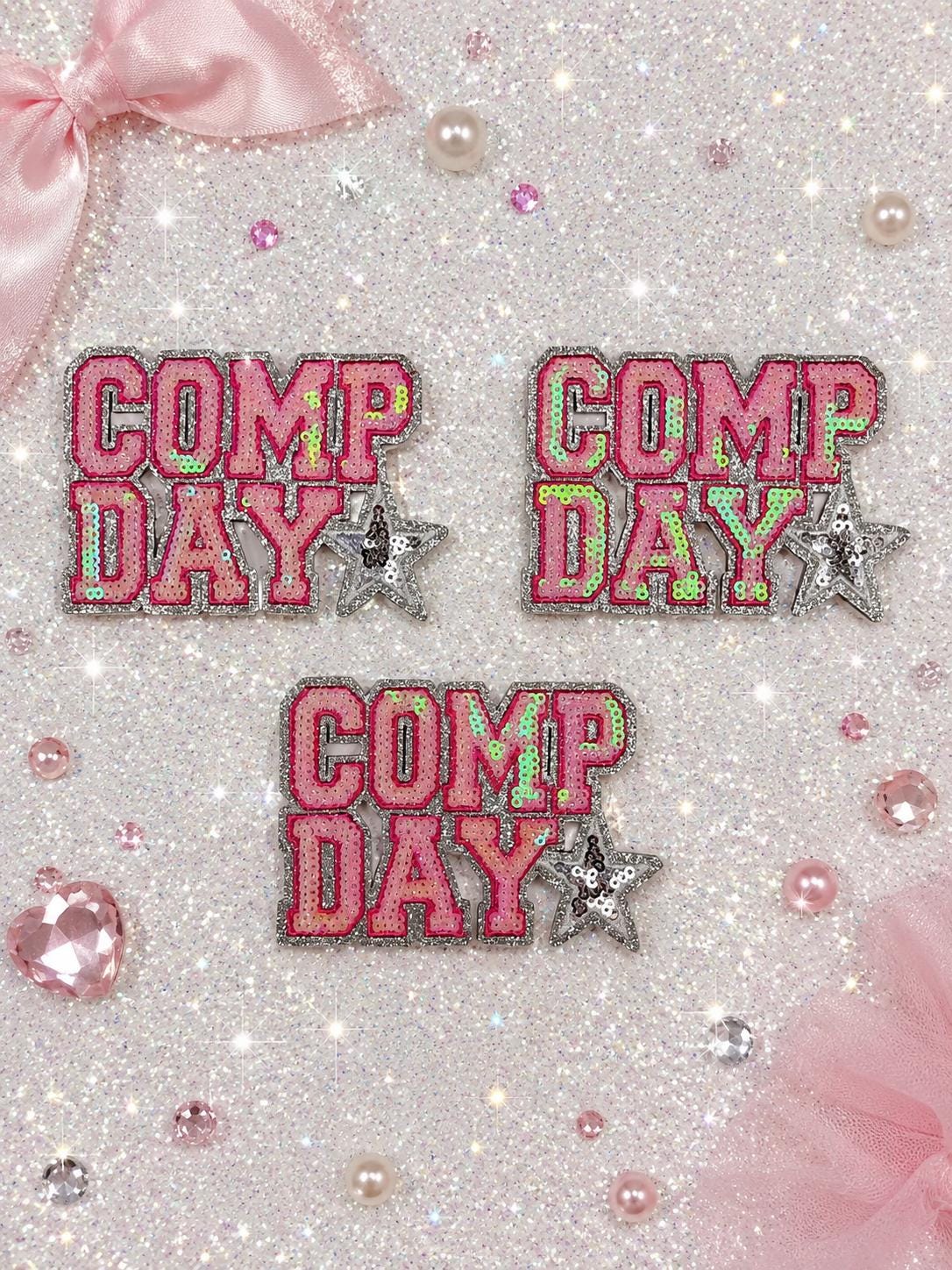 Pink Comp Day Sequin Patch | All Star Cheerleader Competition Gear | Varsity Style Star Accent