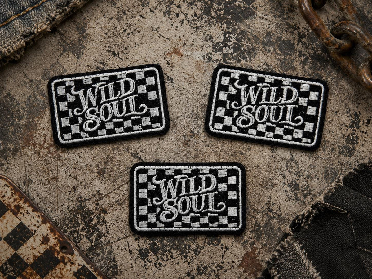 Wild Soul Embroidered Patch, Checkered Grunge Applique (3 Inch)