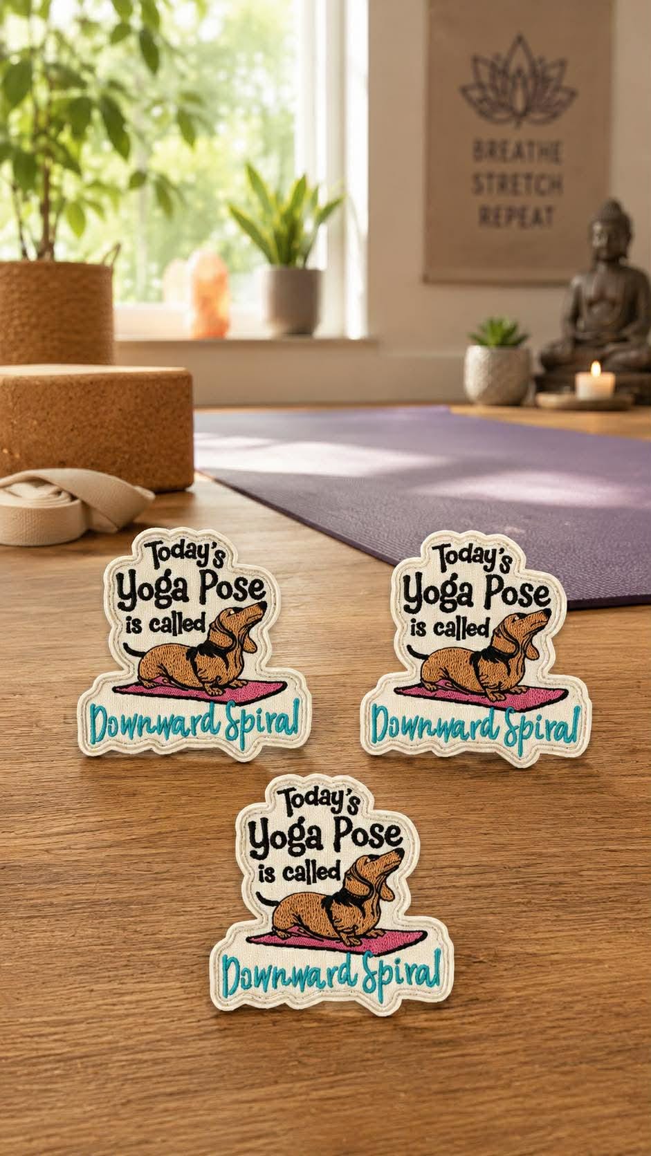 Downward Spiral Yoga Dachshund Patch