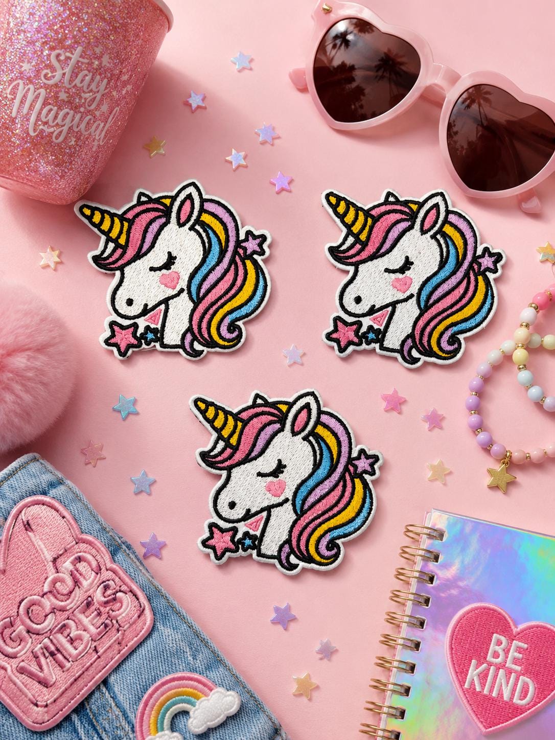 Embroidered Rainbow Unicorn Patch: Iron-On or Sew-On Applique (3 Inch)