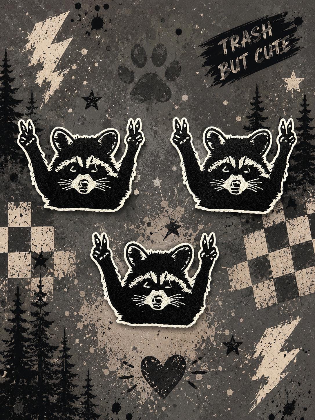 Peace Sign Raccoon Embroidered Patch
